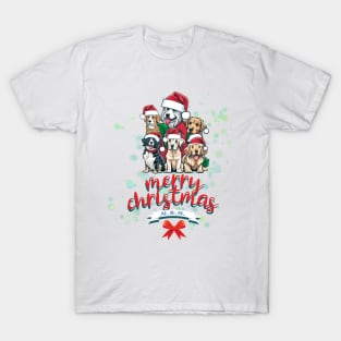 Cute dogs with christmas hat ,Merry Christmas T-Shirt